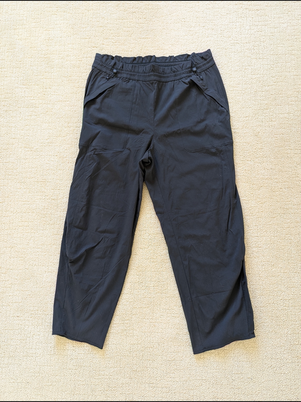 Athleta Trekkie High Rise Pants Women XL Black Cinchable Ruched Ripstop Hiking